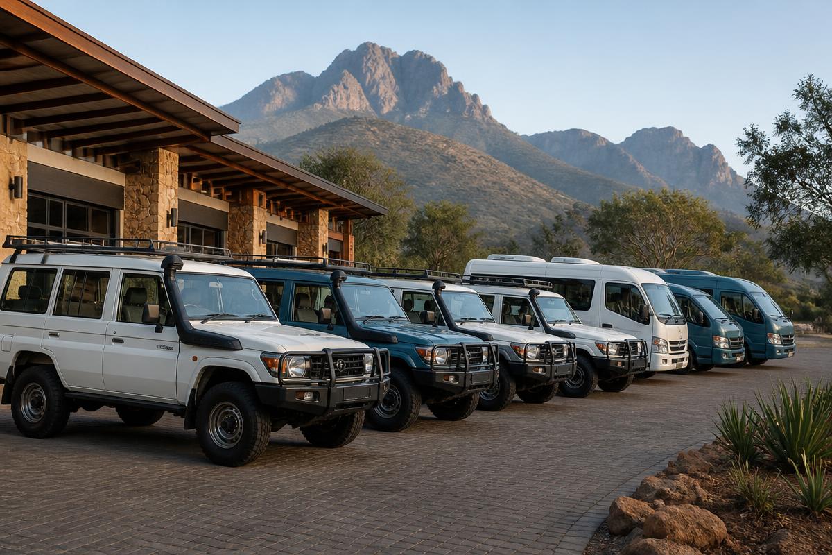 Fleet of premium 4x4s and minibuses at the operations depot