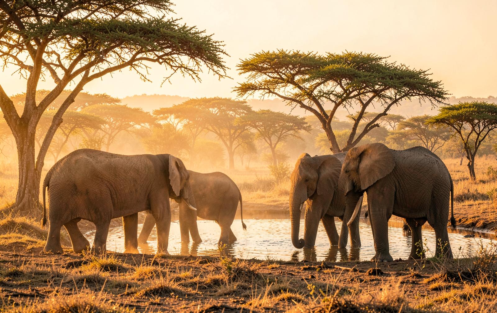 Elephants at a Kruger waterhole with Table Mountain-bound travellers on safari